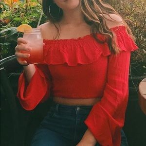 LA hearts PacSun red off the shoulder crop top